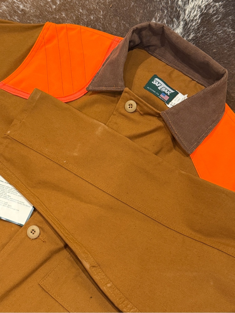 NWT Vintage Saf-T-Bak Hunting Coat Men’s Large Brown Blaze Orange